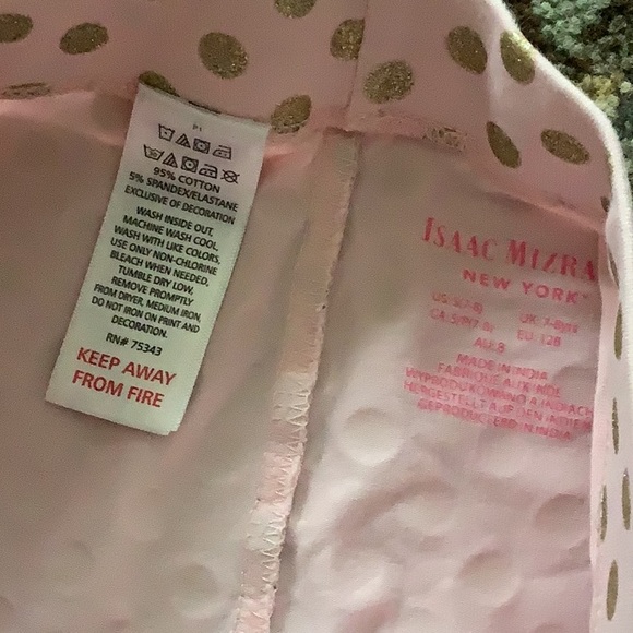 ISAAC MIZRAHI Leggins pink polka dotted size 8 gold shiny sparkled dots … - Picture 5 of 8